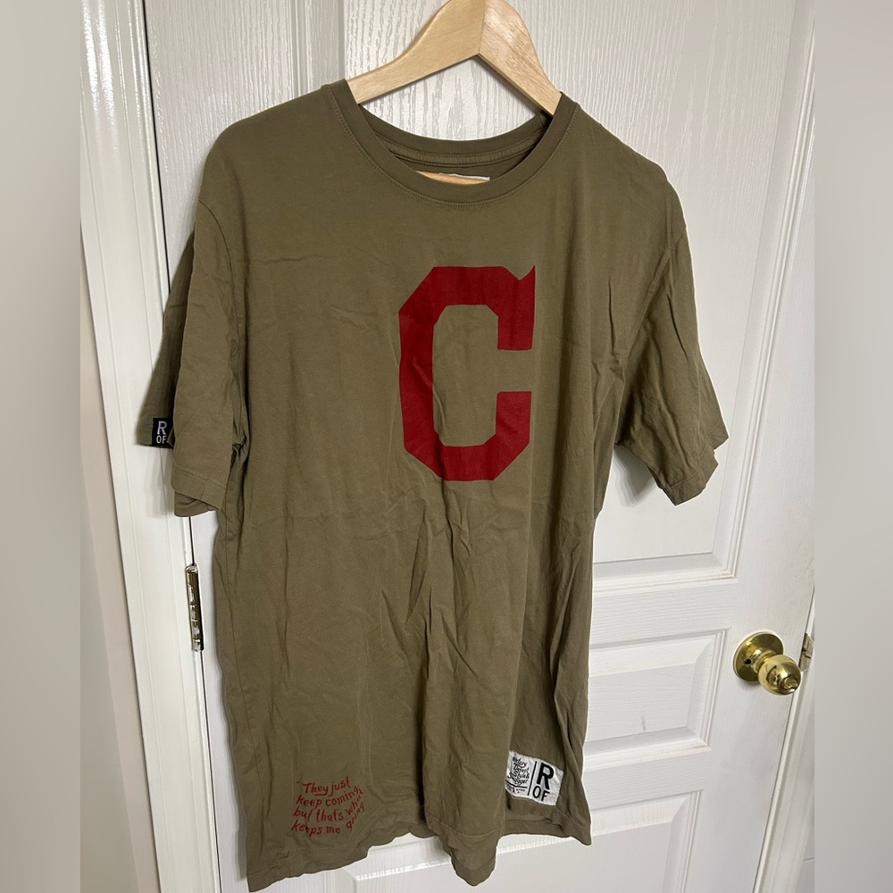 Roots of Fight Olive Green Jim Thorpe T-Shirt with Red Lettering, Size XL